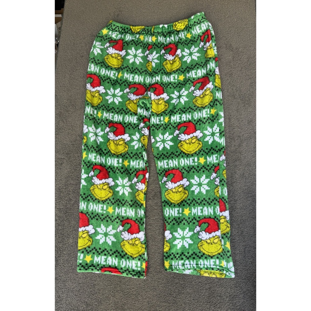 Dr Seuss The Grinch Mean One Green Fleece Pajama Pants Mens XL Christmas Holiday